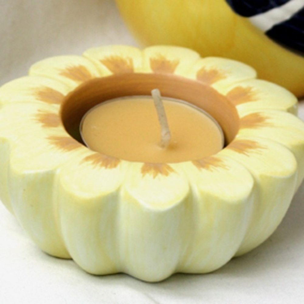 Yellow Flower Shape Ceramic Tealight Candle Holder #13283 (NWT) #3